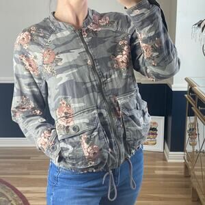 Democracy green camo floral zip up jacket